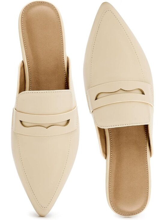 Shoes - Women's Mules Light Beige Slingback Flats Pointed Toe Backless Loafers Shoes
